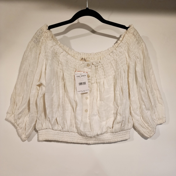 Free People NWT Dancing Till Dawn Top Off Shoulder Crop Elastic Waist Boho Top S - Picture 3 of 12